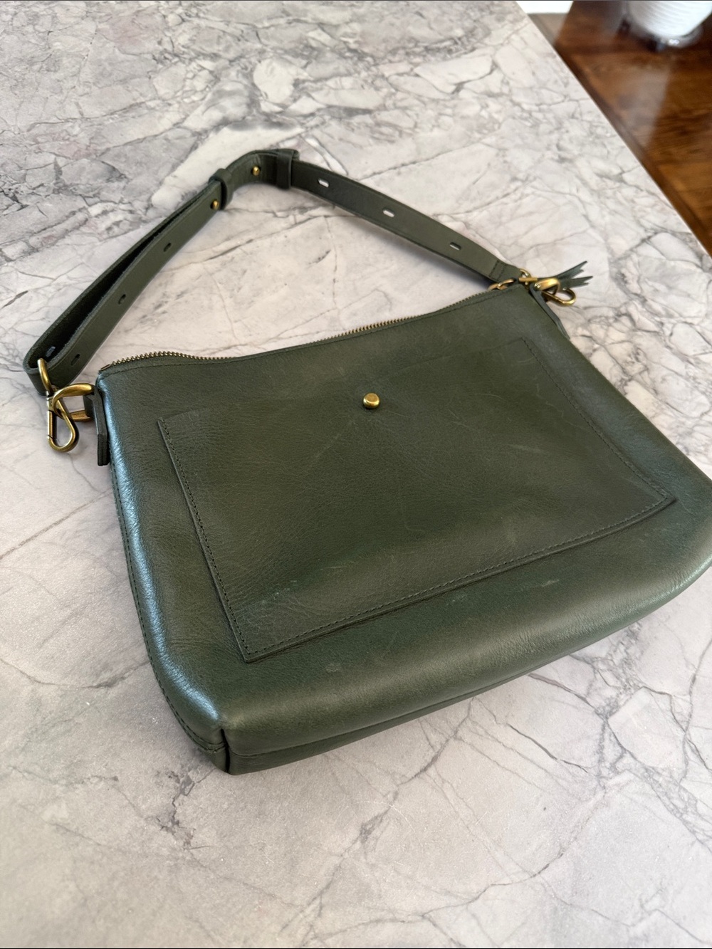 Madewell Zip-Top Transport Crossbody | Muted Olive Leather - Picture 6 of 9